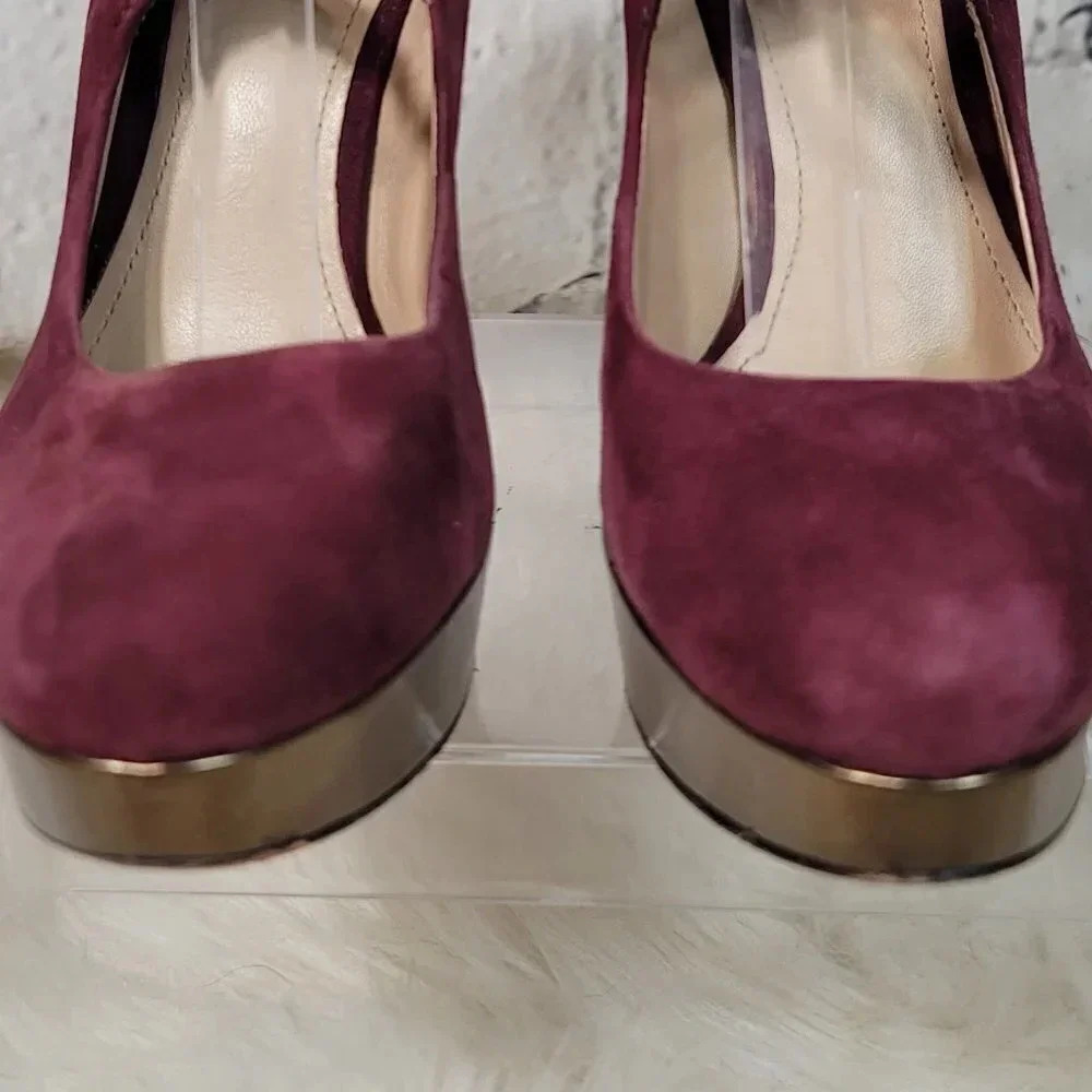 Joan & David Daquimberly Mary Jane Purple Gold Pumps Platform Heel Leather Suede - Picture 2 of 15